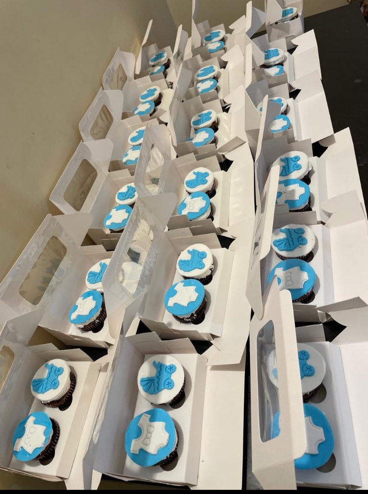 Theme bulk cupcakes with number 3 decorations for newborn baby Murtuza Malik celebration - Baby Boy Cupcakes Karachi By Whisk And Sift